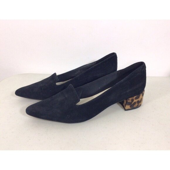 Anne Klein Black Heels with Leopard Accent - Picture 1 of 7